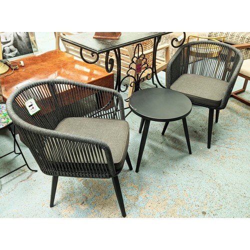 439 - GARDEN DRINKS set including a pair of cord design chairs and table, comes with seat cushions, chairs... 