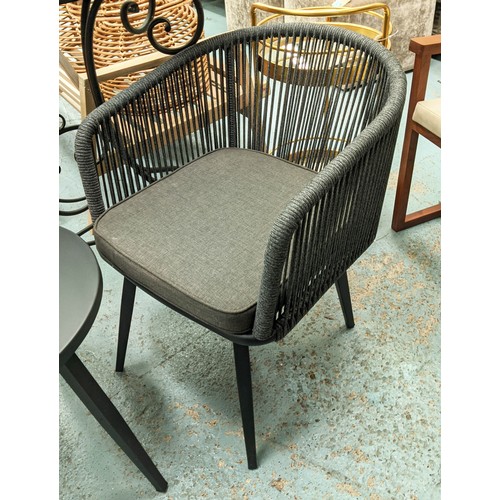 439 - GARDEN DRINKS set including a pair of cord design chairs and table, comes with seat cushions, chairs... 