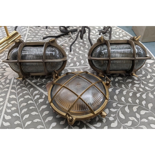 456 - WALL LIGHTS, a pair, glass shades 22cm x 16cm x 16cm, and one other 21cm diam x 10cm, Buckhead Style... 