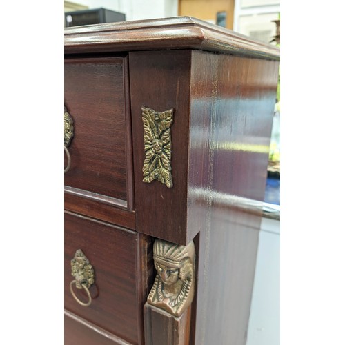 125 - TALL CHEST, Empire style mahogany with applied gilt metal detail and six drawers, 74cm x 35cm x 116c... 
