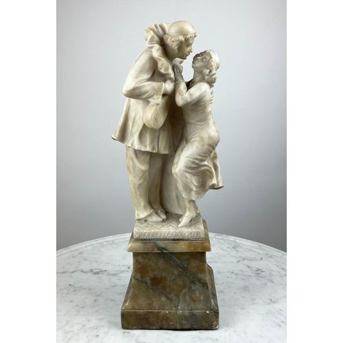 5 - MARBLE SCULPTURE, early 20th century Italian, pierrotesque mandolin playing clown in a gentle romant... 