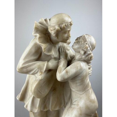 5 - MARBLE SCULPTURE, early 20th century Italian, pierrotesque mandolin playing clown in a gentle romant... 