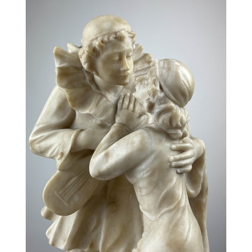 5 - MARBLE SCULPTURE, early 20th century Italian, pierrotesque mandolin playing clown in a gentle romant... 