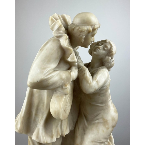 5 - MARBLE SCULPTURE, early 20th century Italian, pierrotesque mandolin playing clown in a gentle romant... 