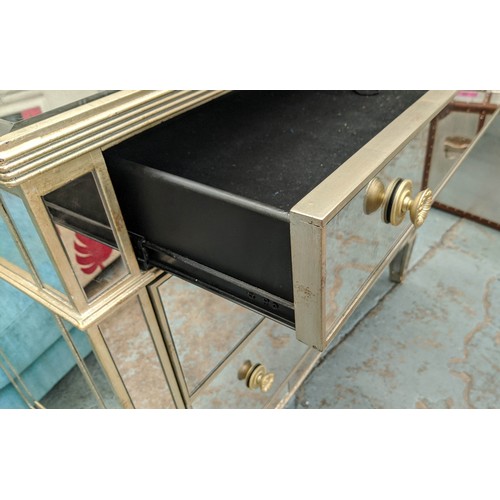 511 - MIRRORED CHEST, in an antiqued finish, 49cm x 91cm H x 107cm.