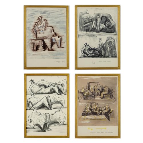 104 - HENRY MOORE, a set of four seated figures, off set lithographs, 49.5cm x 31.5cm. (Subject to ARR - s... 