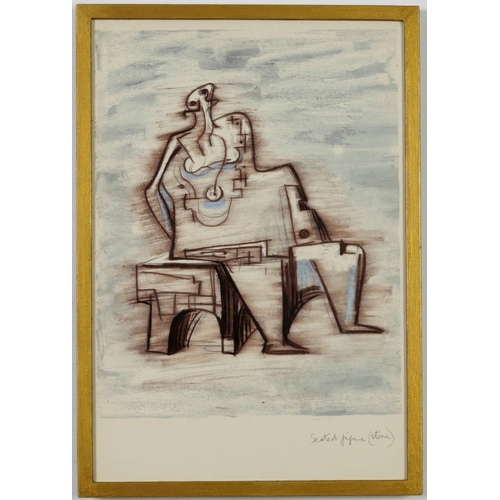 104 - HENRY MOORE, a set of four seated figures, off set lithographs, 49.5cm x 31.5cm. (Subject to ARR - s... 