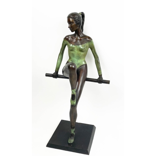 12 - JONATHAN WYLDER (b. 1957), a bronze ballerina sitting on the barre, signed and numbered 1/25, 80cm H... 