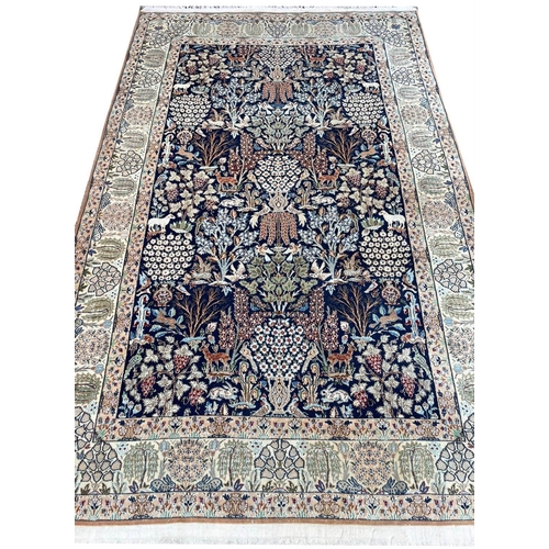 139 - FINE PERSIAN PART SILK NAIN RUG, 246cm x 153cm, tree of life design.