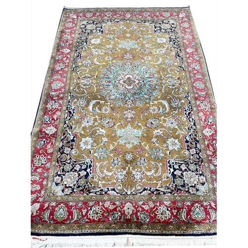 141 - FINE PURE SILK QUM RUG, 225cm x 140cm.