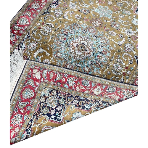 141 - FINE PURE SILK QUM RUG, 225cm x 140cm.