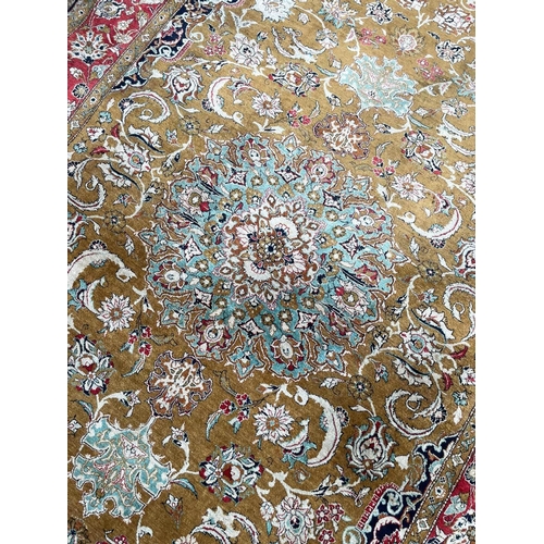 141 - FINE PURE SILK QUM RUG, 225cm x 140cm.