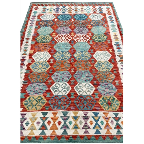 143 - CONTEMPORARY QASHQAI DESIGN KILIM, 243cm x 171cm.