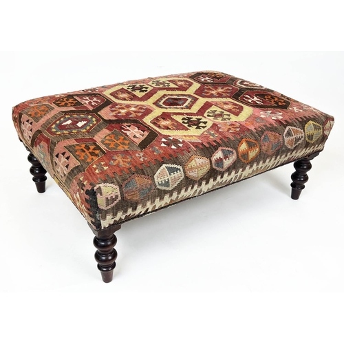 152 - KILIM FOOTSTOOL, attributed to George Smith, Anatolian kilim upholstered raised on turned supports, ... 