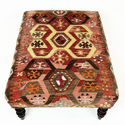 152 - KILIM FOOTSTOOL, attributed to George Smith, Anatolian kilim upholstered raised on turned supports, ... 