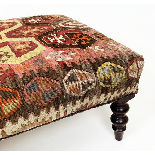 152 - KILIM FOOTSTOOL, attributed to George Smith, Anatolian kilim upholstered raised on turned supports, ... 