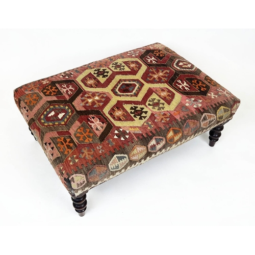 152 - KILIM FOOTSTOOL, attributed to George Smith, Anatolian kilim upholstered raised on turned supports, ... 