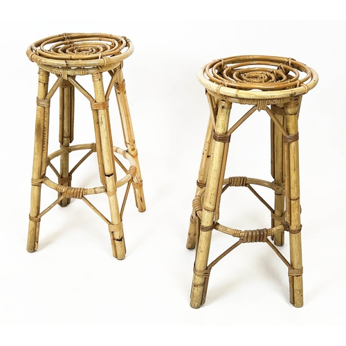 153 - COCKTAIL BAR AND STOOLS, vintage Italian bamboo, 105cm H x 108cm W x 42cm D. (3)