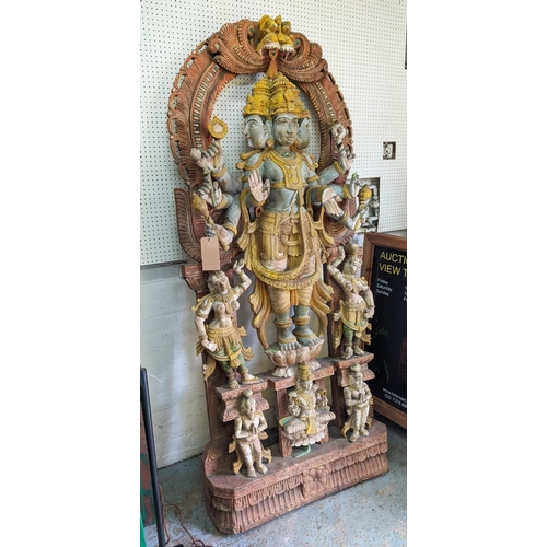 154 - CARVED SCULPTURAL FIGURE OF SHIVA, South East Asian, with a polychrome painted finish, 215cm H x 95c... 