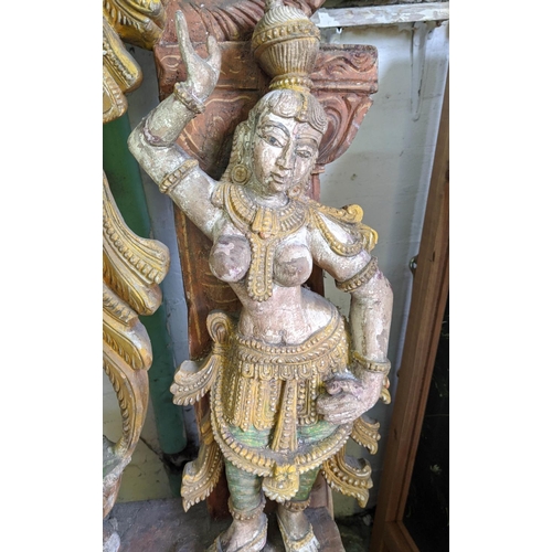 154 - CARVED SCULPTURAL FIGURE OF SHIVA, South East Asian, with a polychrome painted finish, 215cm H x 95c... 