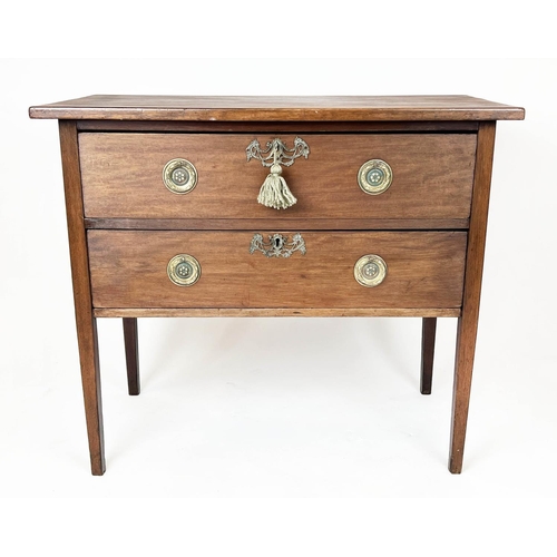 156 - COMMODE, 19th century Italian mahogany with two long drawers, 79cm H x 91cm W x 48cm D.