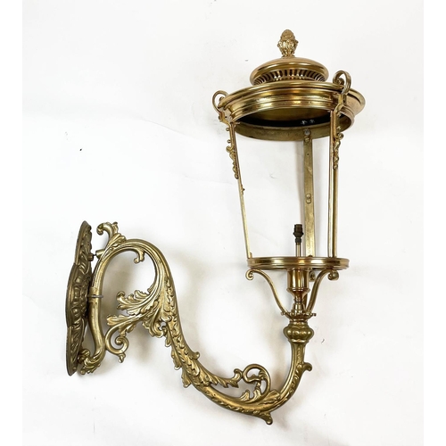 16 - MANOR HOUSE LANTERN, Victorian style brass on ornate foliate branch, 130cm H x 86cm W.