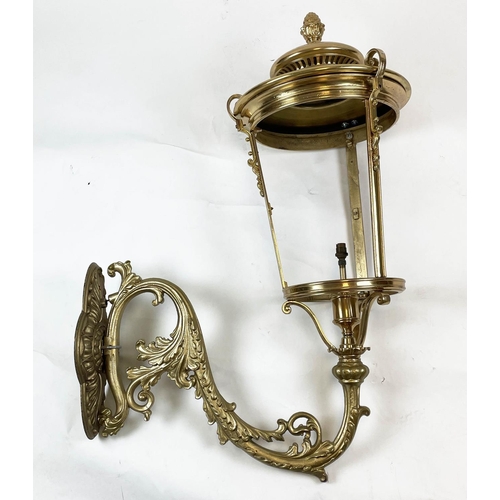 16 - MANOR HOUSE LANTERN, Victorian style brass on ornate foliate branch, 130cm H x 86cm W.