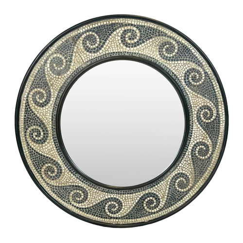 161 - HELENIC STYLE WALL MIRROR, mosaic wave design frame, 94cm diam.