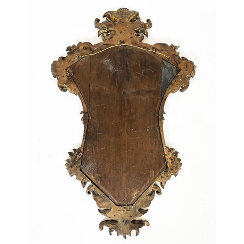 162 - WALL MIRROR, 63cm W x 99cm H 18th century Venetian of cartouche shaped outline with an etched plate ... 