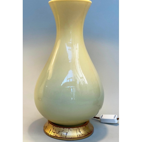 165 - TABLE LAMPS, a pair, 'Louisa' lemon yellow glazed ceramic of vase form with giltwood bases and span ... 