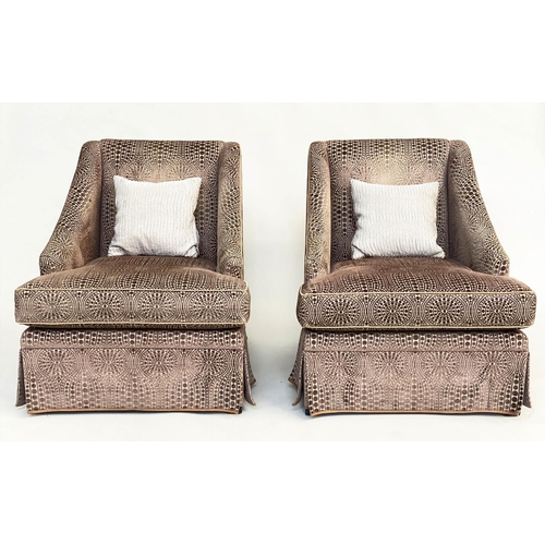 167 - EGERTON ARMCHAIRS, a pair, Egerton piped two tone taupe with sloping arms and skirt, 70cm x 87cm x 8... 