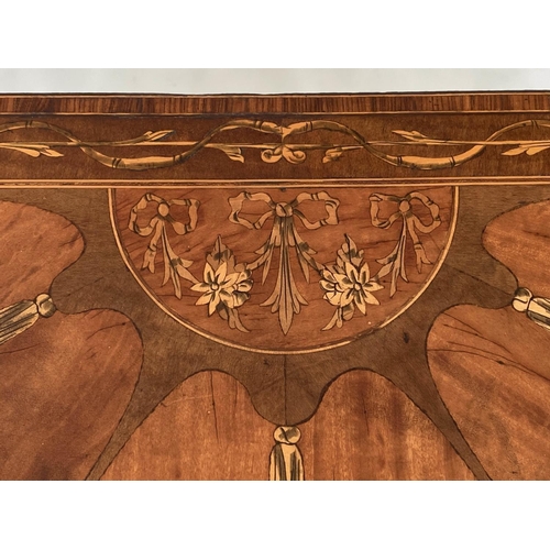 168 - CARD TABLE, Edwardian Sheraton Revival satinwood and marquetry inlaid, demi lune foldover, baize lin... 