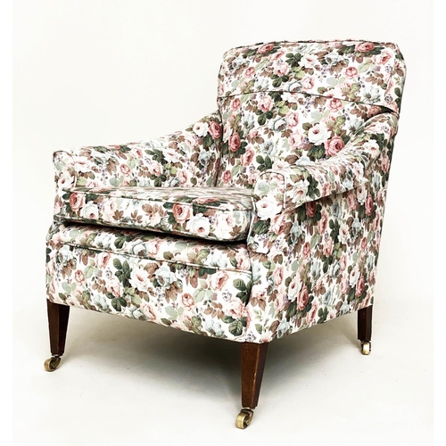 173 - ARMCHAIR, Edwardian country house style mahogany with Sanderson fabric upholstery, 77cm x 86cm x 90c... 