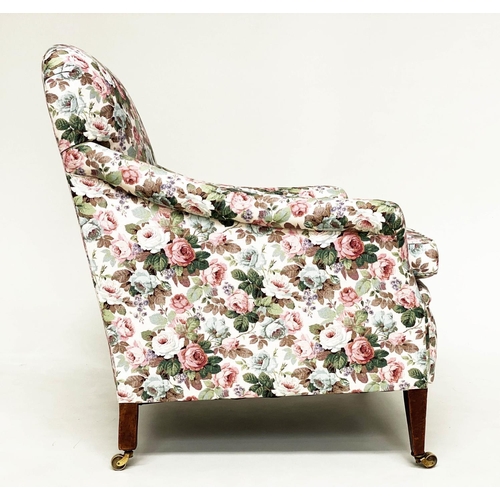 173 - ARMCHAIR, Edwardian country house style mahogany with Sanderson fabric upholstery, 77cm x 86cm x 90c... 