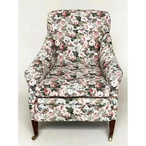 173 - ARMCHAIR, Edwardian country house style mahogany with Sanderson fabric upholstery, 77cm x 86cm x 90c... 