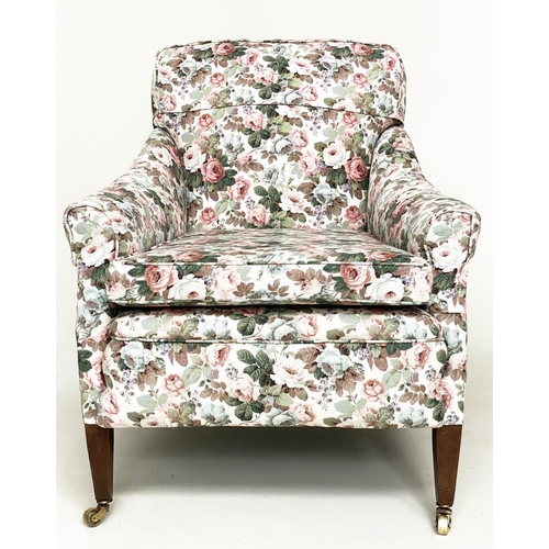 173 - ARMCHAIR, Edwardian country house style mahogany with Sanderson fabric upholstery, 77cm x 86cm x 90c... 