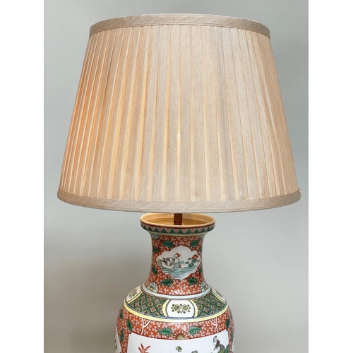 177 - TABLE LAMPS, a pair, Chinese ceramic famille verte vase form with pierced bases with shades, 75cm H.... 