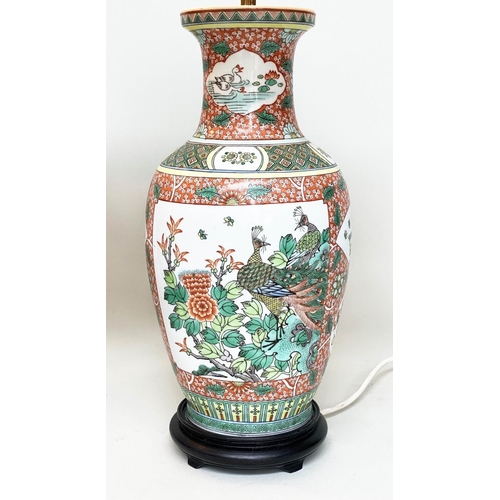 177 - TABLE LAMPS, a pair, Chinese ceramic famille verte vase form with pierced bases with shades, 75cm H.... 