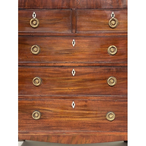 187 - HALL CHEST, Regency figured mahogany of adapted shallow proportions with two short and three long dr... 