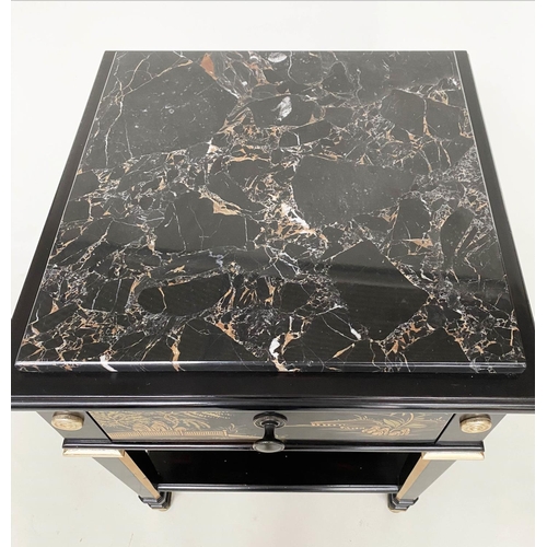 190 - LAMP TABLES, a pair, lacquered and gilt Chinosierie painted each with drawer and undertier, 50cm x 5... 