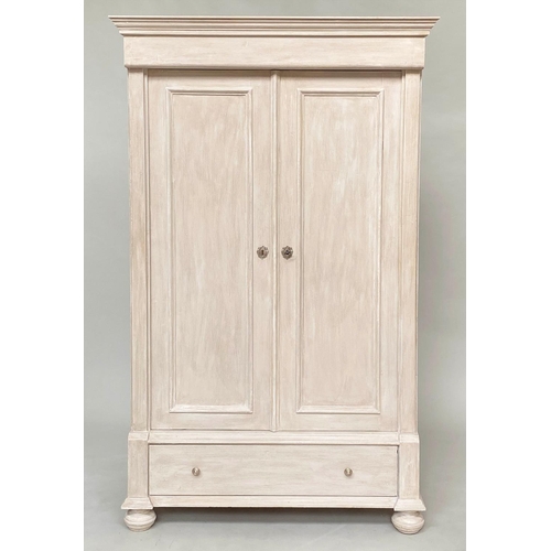 191 - ARMOIRE, 19th century French grey painted with two panelled doors enclosing hanging space above a fu... 