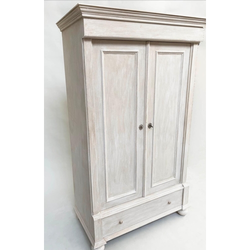 191 - ARMOIRE, 19th century French grey painted with two panelled doors enclosing hanging space above a fu... 