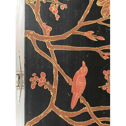 206 - CHINESE TRUNK, early 20th century lacquered with gilded brown and red foliate and bird decoration, s... 