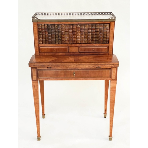 207 - BONHOUR DE JOUR, early 20th century French kingwood and marquetry with faux book cupboards fold out ... 