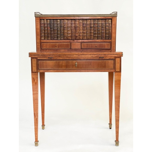 207 - BONHOUR DE JOUR, early 20th century French kingwood and marquetry with faux book cupboards fold out ... 