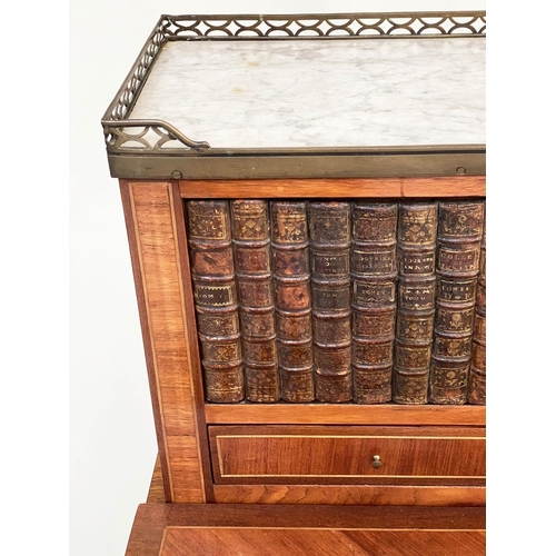 207 - BONHOUR DE JOUR, early 20th century French kingwood and marquetry with faux book cupboards fold out ... 