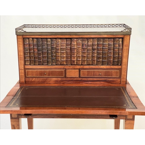 207 - BONHOUR DE JOUR, early 20th century French kingwood and marquetry with faux book cupboards fold out ... 