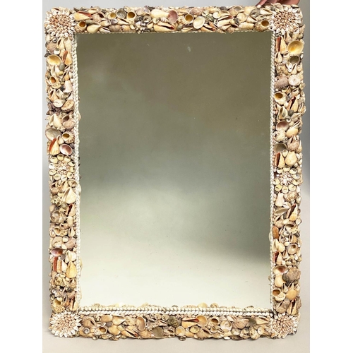 208 - SHELL WALL MIRROR, rectangular with shell encrusted frame, 95cm x 65cm.