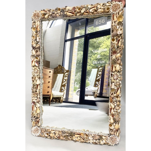 208 - SHELL WALL MIRROR, rectangular with shell encrusted frame, 95cm x 65cm.