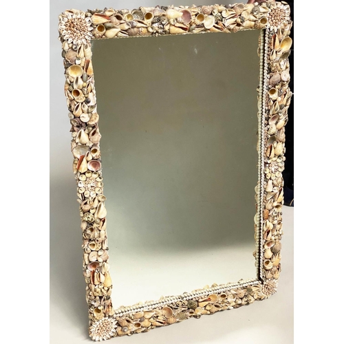 208 - SHELL WALL MIRROR, rectangular with shell encrusted frame, 95cm x 65cm.